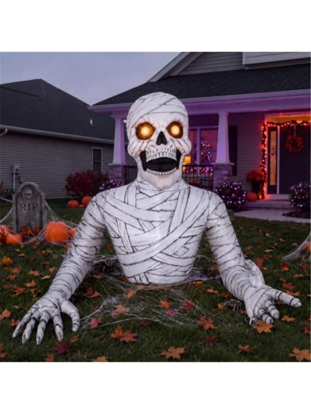 Hollowfly 6 ft Halloween Inflatable Outdoor Blow up Groundbreaking Mummy